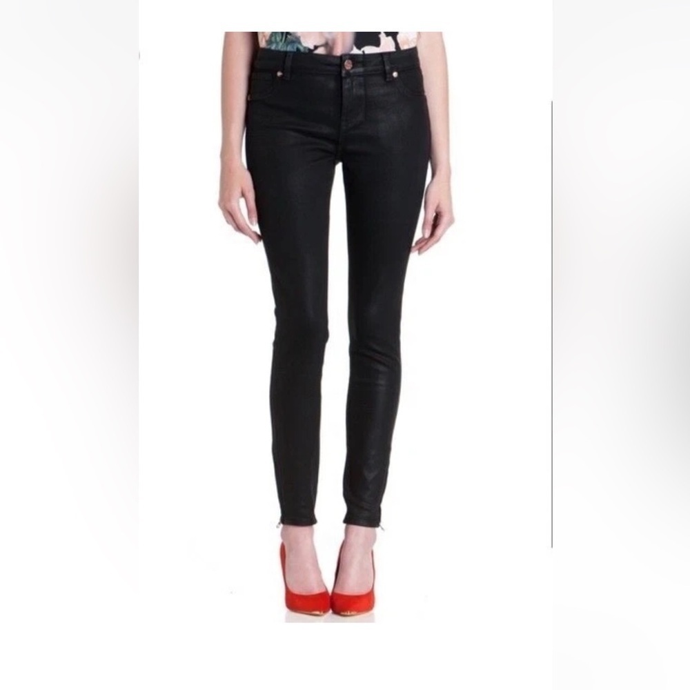 Ted Baker Annna Black Wax Finish Stretch Ankle Zip Jeans Sz 30